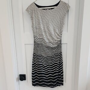 LOFT Black and White Wave Pattern Dress